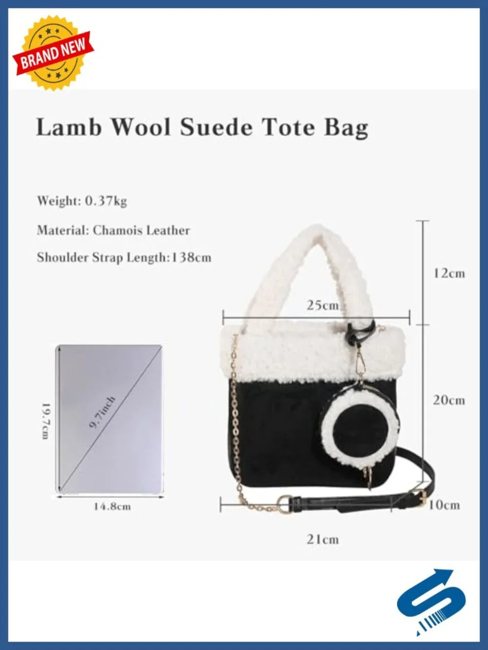 Women's Suede and Lamb Wool Tote Handbag with Adjustable Strap